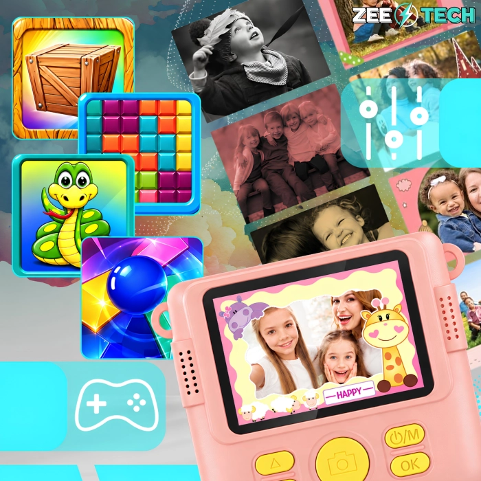 Aparat natychmiastowy cyfrowy dla dzieci z drukarką + 14 Rolek (Fioletowy)