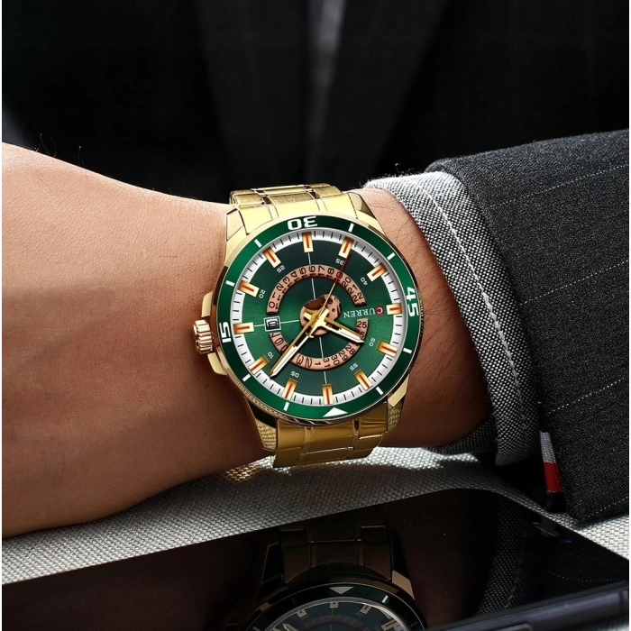 Zegarek Curren męski na bransolecie - kwarcowy i elegancki z datownikiem (Srebrno-niebieski)