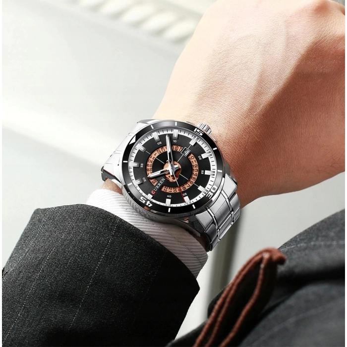 Zegarek Curren męski na bransolecie - kwarcowy i elegancki z datownikiem (Złoty )