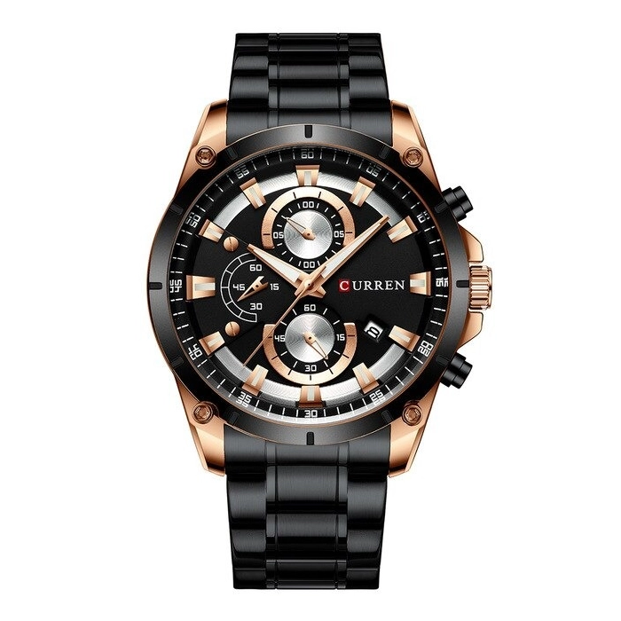 Zegarek Curren męski na bransolecie - kwarcowy z chronografem i datownikiem (Srebrno-brązowy)