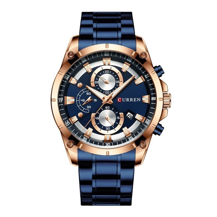 Zegarek Curren męski na bransolecie - kwarcowy z chronografem i datownikiem (Czarny)