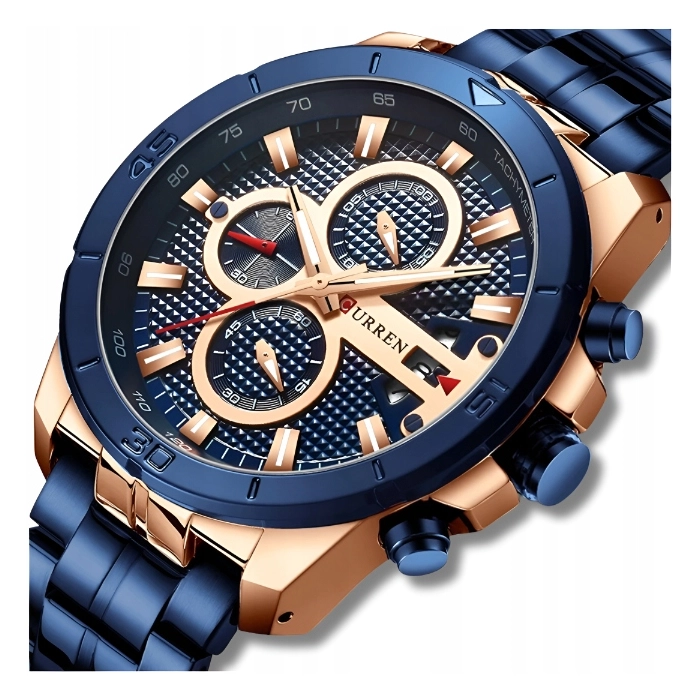 Zegarek męski na bransolecie Curren - elegancki z chronografem i datownikiem (Granatowy)
