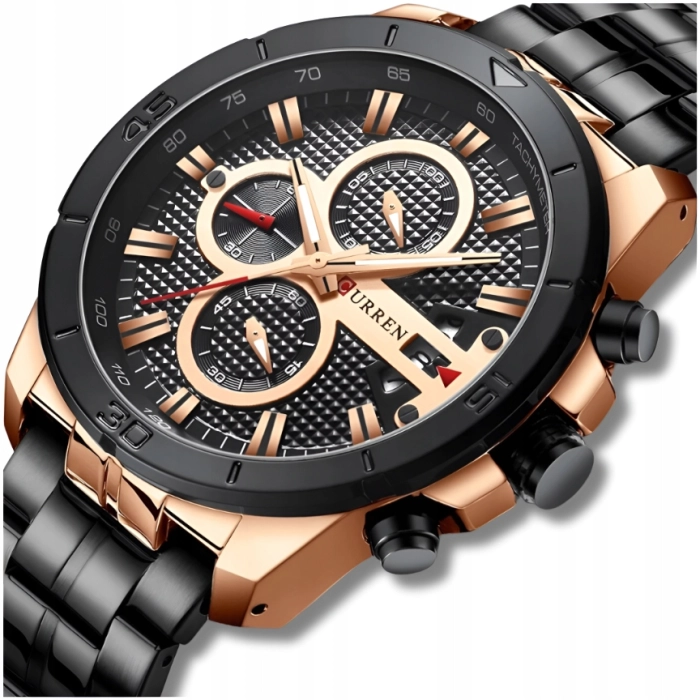 Zegarek męski na bransolecie Curren - elegancki z chronografem i datownikiem (Czarny)