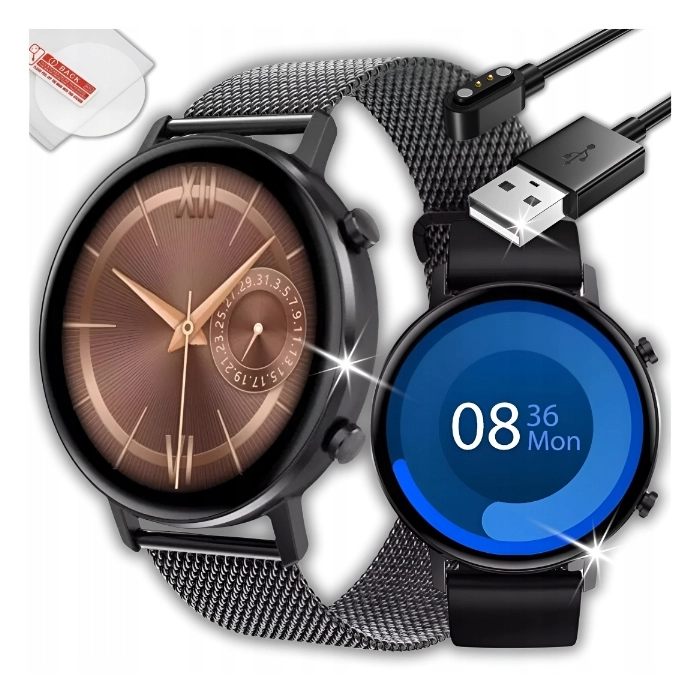 Smartwatch męski, damski Z96 - zegarek sportowy z pomiarem pulsu, ciśnienia + Szkło (Czarny)