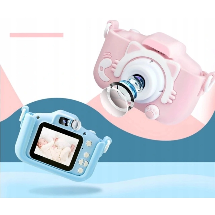 Aparat fotograficzny cyfrowy dla dzieci 3 mpx - Kotek + Karta 32 GB (Niebieski)