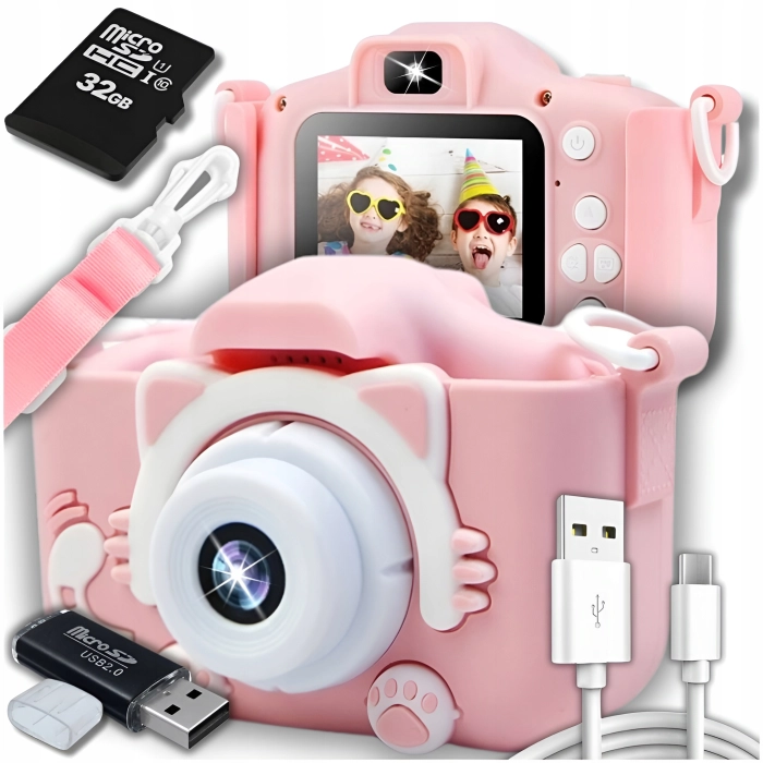 Aparat fotograficzny cyfrowy dla dzieci 3 mpx - Kotek + Karta 32 GB (Niebieski)