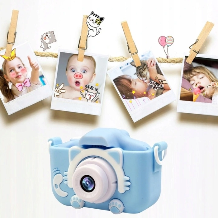 Aparat fotograficzny cyfrowy dla dzieci 3 mpx - Kotek + Karta 32 GB (Niebieski)