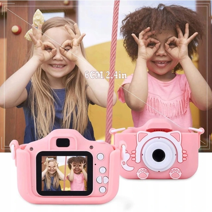 Aparat fotograficzny cyfrowy dla dzieci 3 mpx - Kotek + Karta 32 GB (Niebieski)