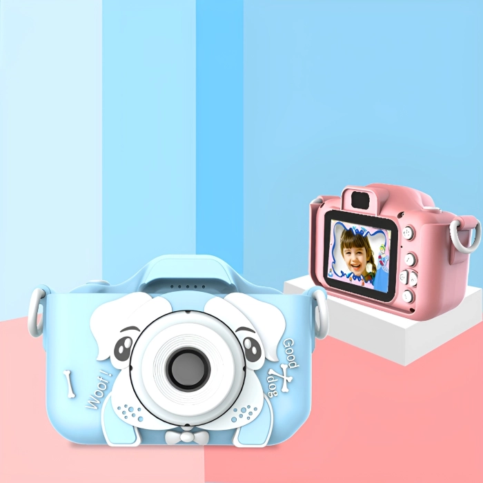 Aparat fotograficzny cyfrowy dla dzieci 40 mpx - Piesek + Karta 32 GB (Niebieski)