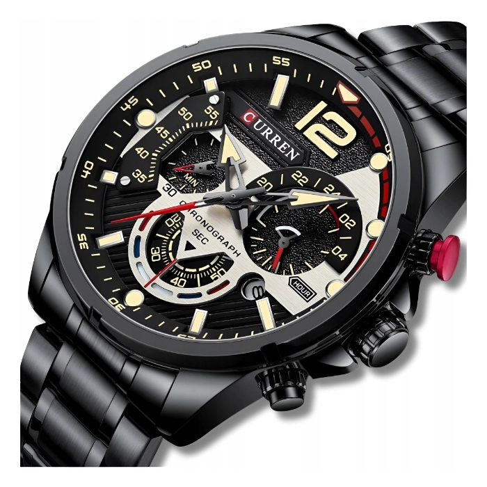 Zegarek męski naręczny Curren - kwarcowy z chronografem i datownikiem (Czarno-szary)