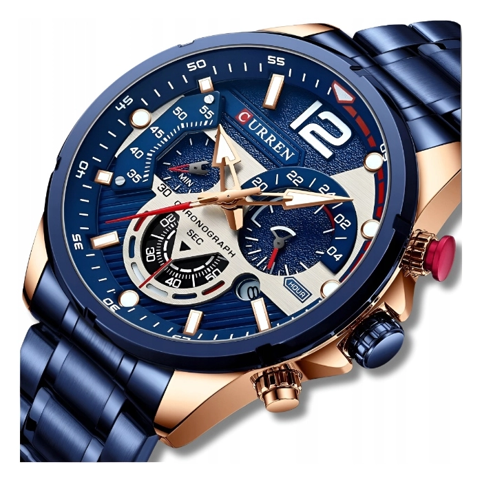 Zegarek męski naręczny Curren - kwarcowy z chronografem i datownikiem (Granatowy)