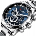 Zegarek na bransolecie męski Curren - elegancki z chronografem i datownikiem (Srebrno-niebieski)