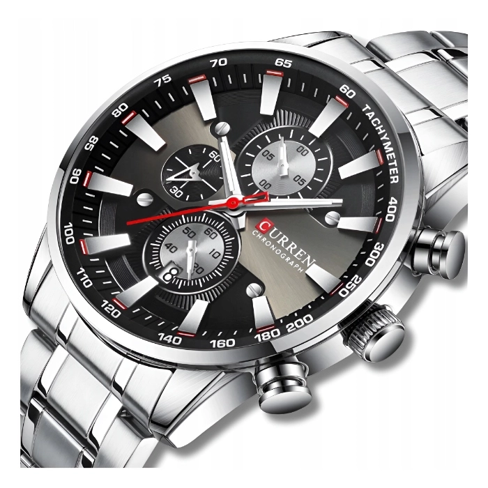 Zegarek na bransolecie męski Curren - klasyczny z chronografem i datownikiem (Srebrno-czarny)
