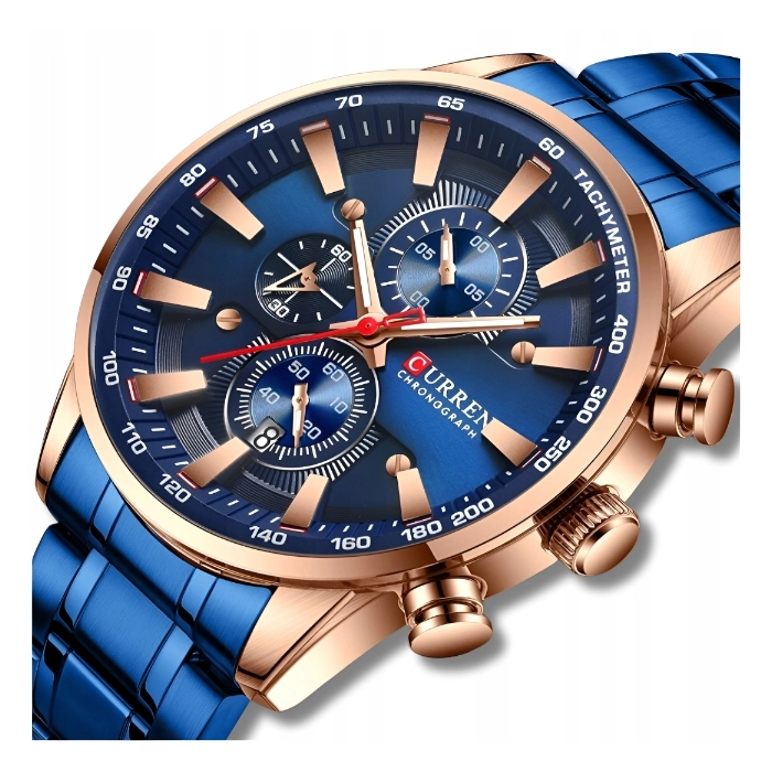 Zegarek na bransolecie męski Curren - klasyczny z chronografem i datownikiem (Niebieski)