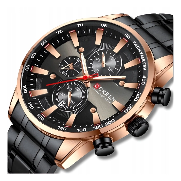 Zegarek na bransolecie męski Curren - klasyczny z chronografem i datownikiem (Czarno-miedziany)