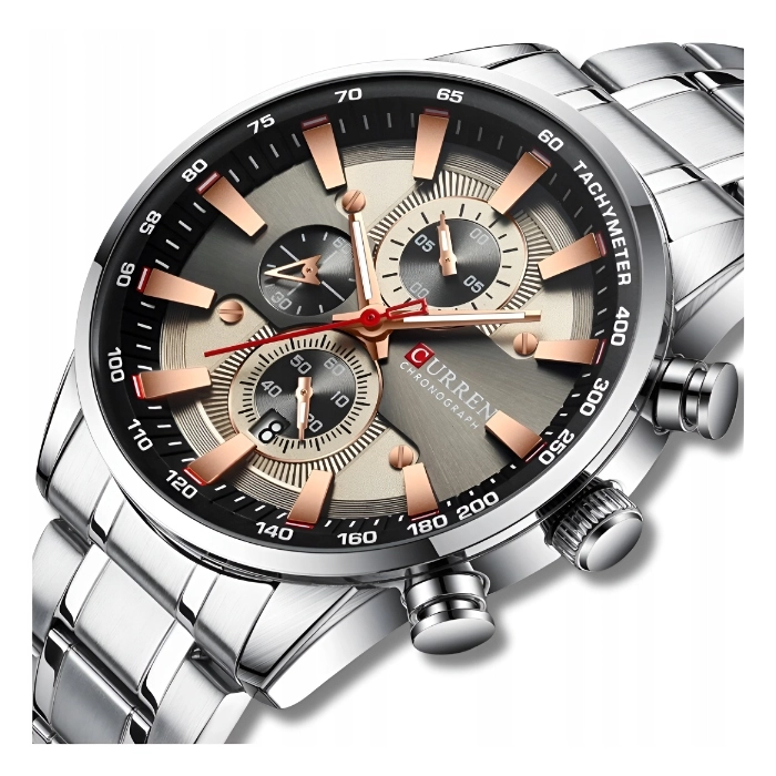 Zegarek na bransolecie męski Curren - klasyczny z chronografem i datownikiem (Srebrno-złoty)