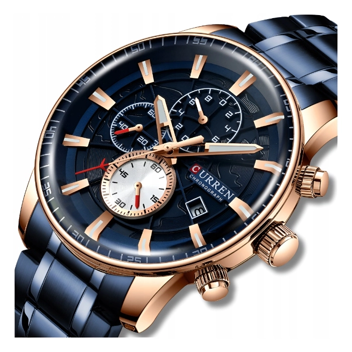 Zegarek na bransolecie męski Curren - kwarcowy z chronografem i datownikiem (Granatowy)