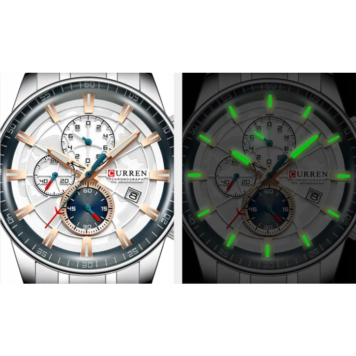 Zegarek na bransolecie męski Curren - kwarcowy z chronografem i datownikiem (Granatowy)