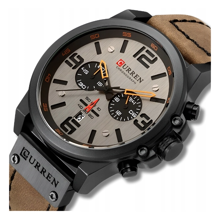 Zegarek męski skórzany Curren - klasyczny z chronografem i datownikiem (Jasnobrązowy)