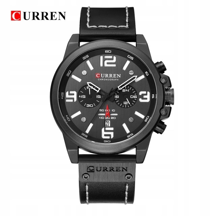 Zegarek męski skórzany Curren - klasyczny z chronografem i datownikiem (Czarny)