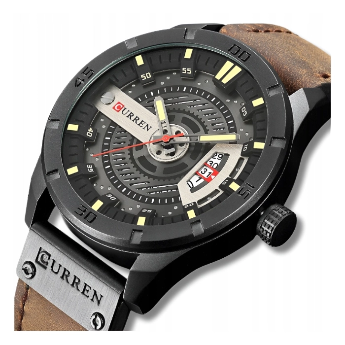 Zegarek męski skórzany Curren - klasyczny i elegancki z datownikiem (Jasnobrązowy)