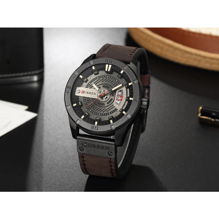 Zegarek męski skórzany Curren - klasyczny i elegancki z datownikiem (Jasnobrązowy)