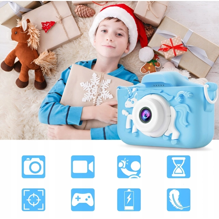 Aparat fotograficzny cyfrowy dla dzieci 3 mpx - Jednorożec + Karta 32 GB (Niebieski)