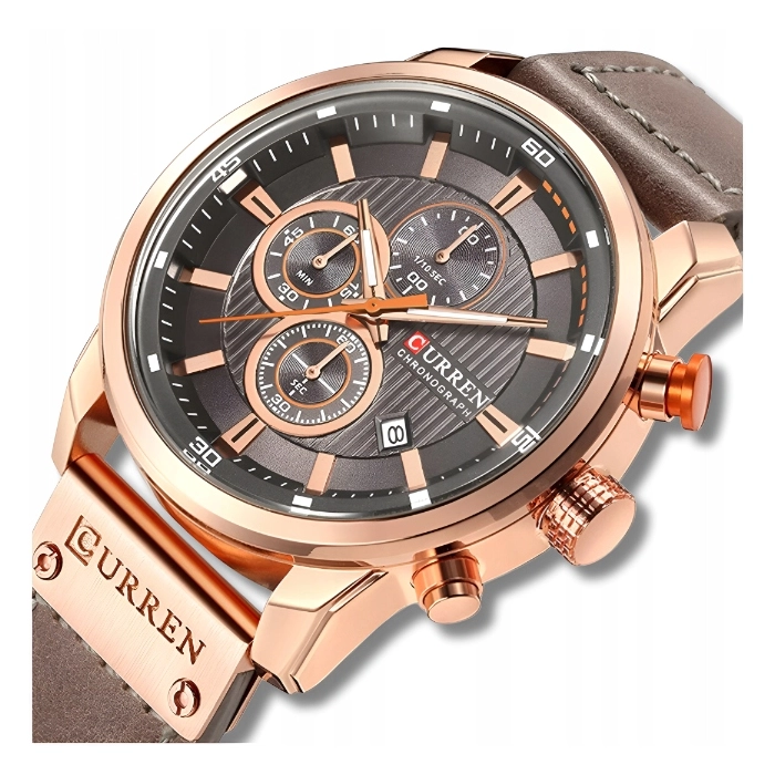 Zegarek męski skórzany Curren - klasyczny i elegancki z chronografem (Jasnobrązowy)