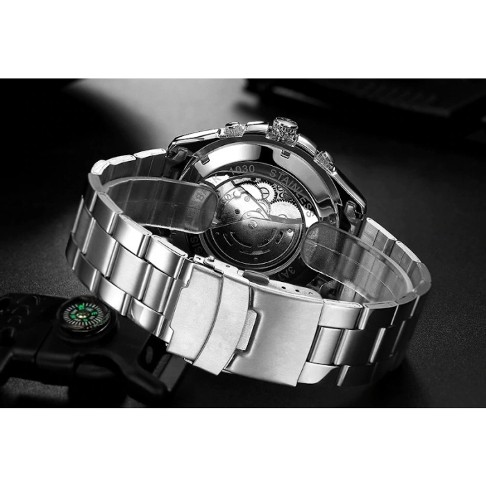 Zegarek mechaniczny męski Winner - automatyczny z bransoletą + Pudełko (Srebrno-czarny)