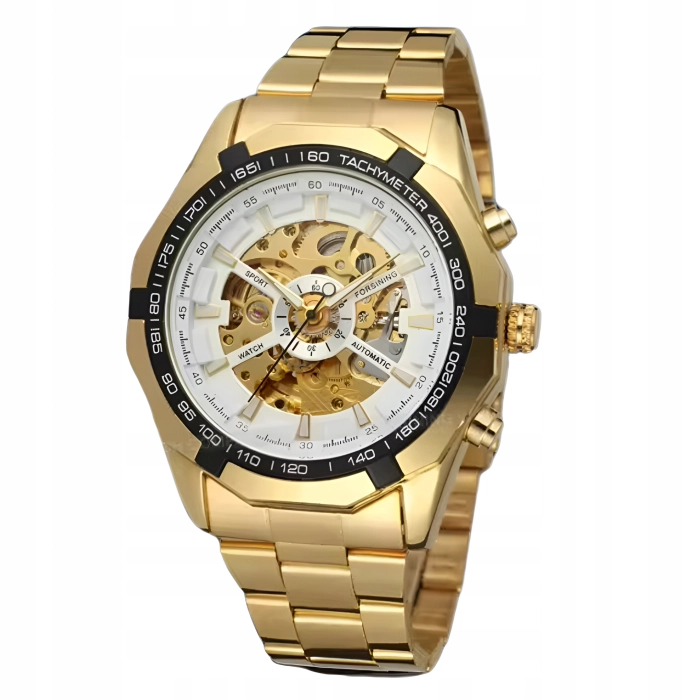 Zegarek mechaniczny męski Winner - automatyczny z bransoletą + Pudełko (Srebrno-biały)