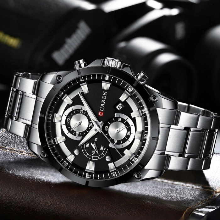 Zegarek Curren męski na bransolecie - kwarcowy z chronografem i datownikiem (Granatowy)