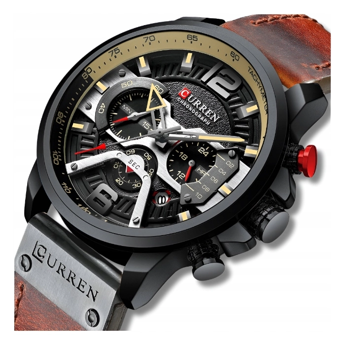 Zegarek męski skórzany Curren - elegancki z chronografem i datownikiem (Brązowo-czarny)