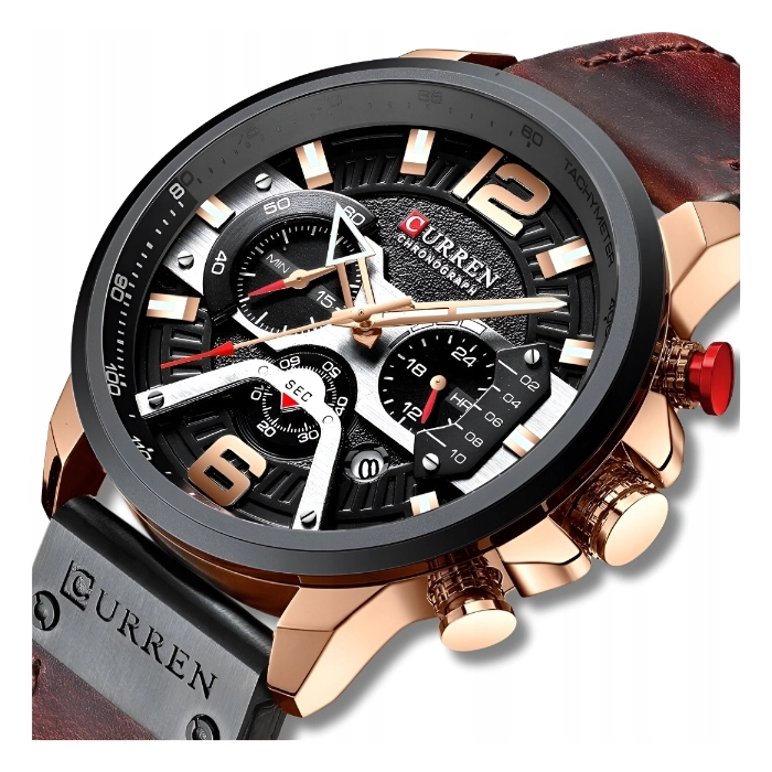Zegarek męski skórzany Curren - elegancki z chronografem i datownikiem (Brązowy-złoto-czarny)