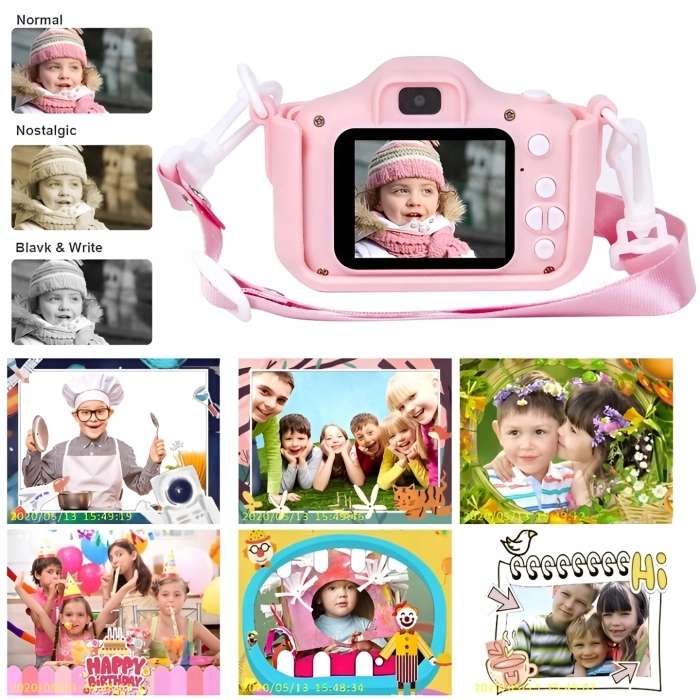 Aparat cyfrowy fotograficzny dla dzieci 40 mpx - Jednorożec + Karta 32 GB (Niebieski)