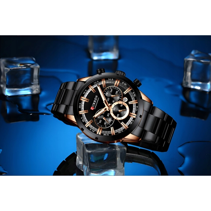 Zegarek na bransolecie męski Curren - elegancki z chronografem i datownikiem (Czarny)