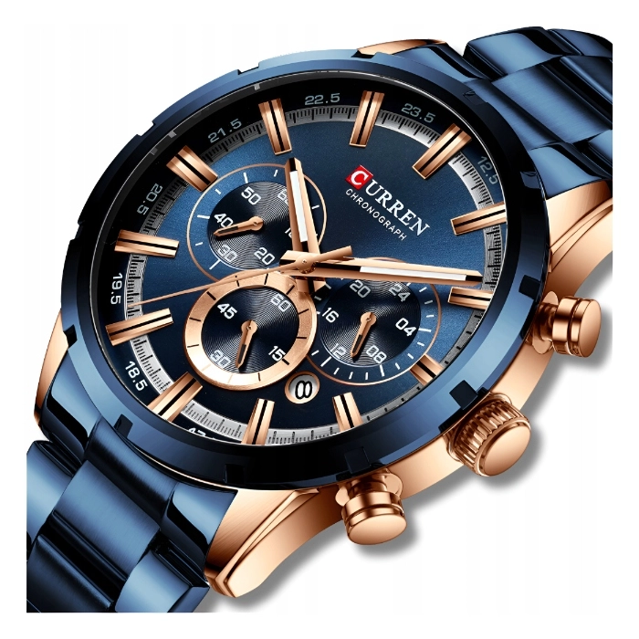 Zegarek na bransolecie męski Curren - elegancki z chronografem i datownikiem (Granatowy)