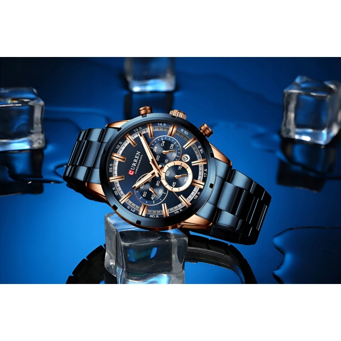 Zegarek na bransolecie męski Curren - elegancki z chronografem i datownikiem (Granatowy)