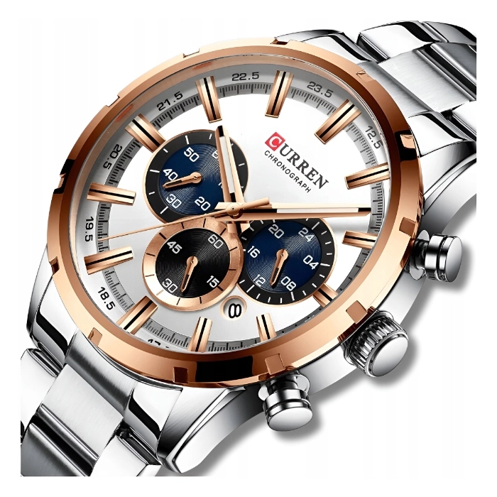 Zegarek na bransolecie męski Curren - elegancki z chronografem i datownikiem (Srebrno-złoty)