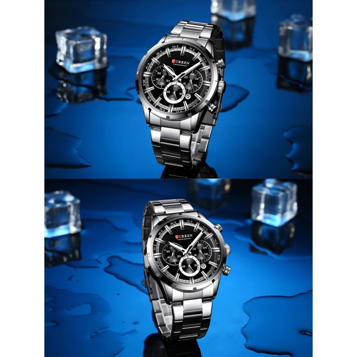 Zegarek na bransolecie męski Curren - elegancki z chronografem i datownikiem (Srebrno-złoty)