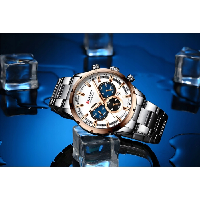 Zegarek na bransolecie męski Curren - elegancki z chronografem i datownikiem (Srebrno-złoty)