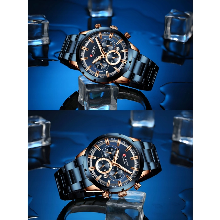 Zegarek na bransolecie męski Curren - elegancki z chronografem i datownikiem (Srebrno-czarny)