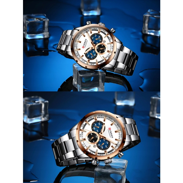 Zegarek na bransolecie męski Curren - elegancki z chronografem i datownikiem (Srebrno-czarny)