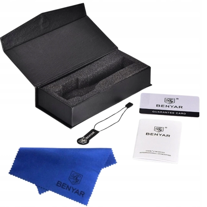 Zegarek męski skórzany Benyar - elegancki i klasyczny z chronografem + Pudełko (Granatowy)