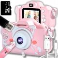 Aparat fotograficzny cyfrowy dla dzieci 40 mpx - Kotek + Karta 32 GB (Różowy)