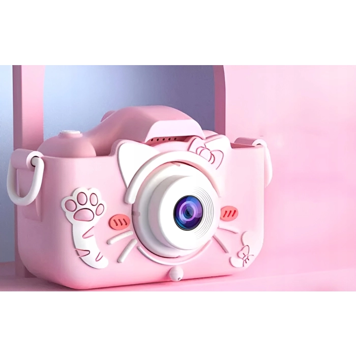 Aparat fotograficzny cyfrowy dla dzieci 40 mpx - Kotek + Karta 32 GB (Różowy)