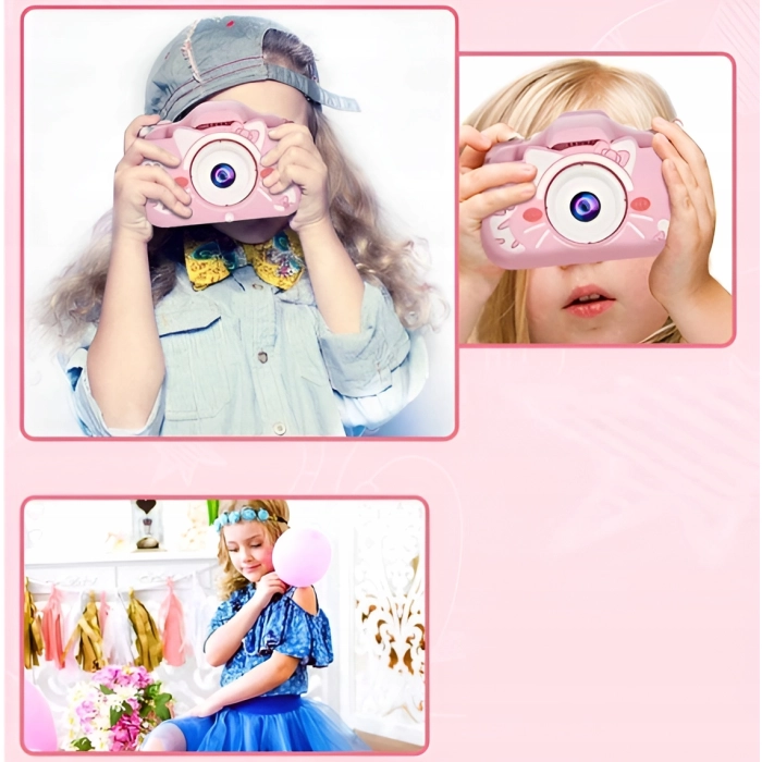 Aparat fotograficzny cyfrowy dla dzieci 40 mpx - Kotek + Karta 32 GB (Różowy)