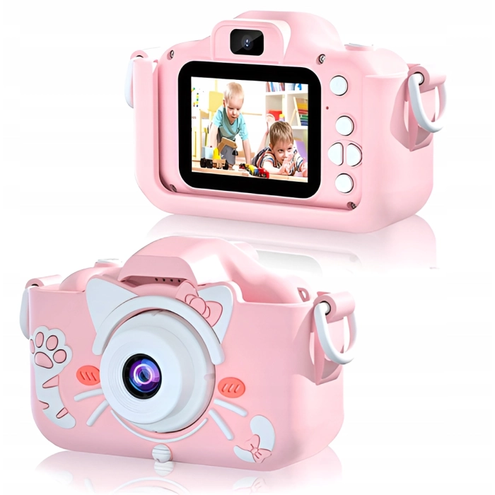 Aparat fotograficzny cyfrowy dla dzieci 40 mpx - Kotek + Karta 32 GB (Różowy)