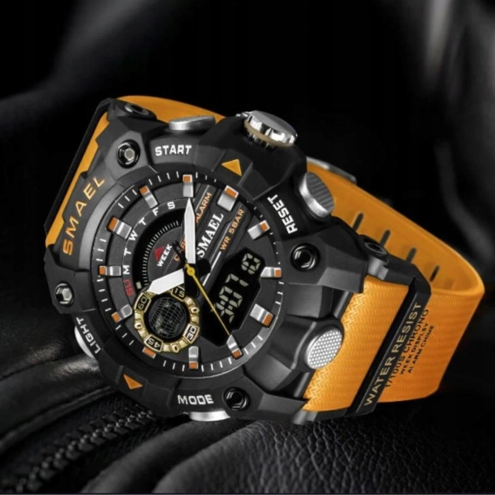 Zegarek męski SMAEL Z80 z datownikiem i alarmem - wojskowy, sportowy + Pudełko (Złoty)