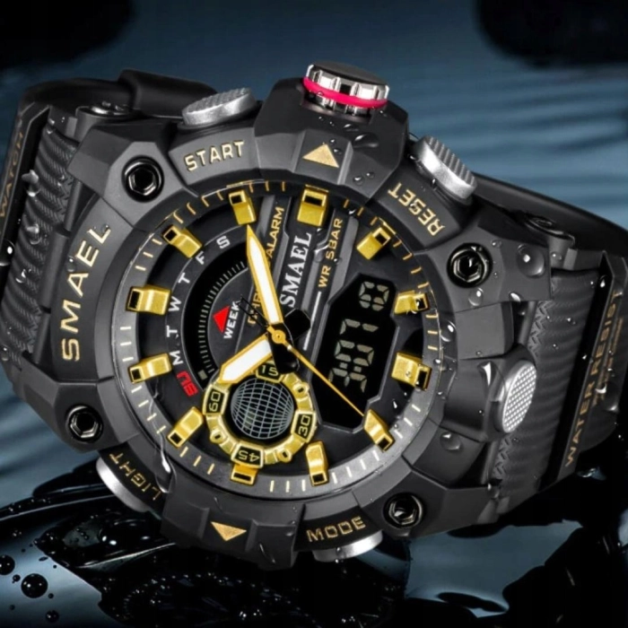 Zegarek męski SMAEL Z80 z datownikiem i alarmem - wojskowy, sportowy + Pudełko (Czerwony)