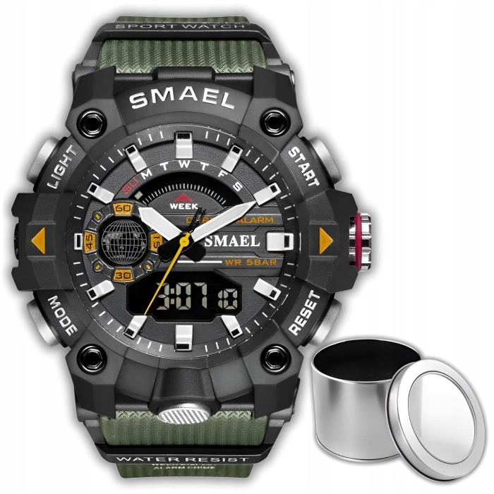 Zegarek męski SMAEL Z80 z datownikiem i alarmem - wojskowy, sportowy + Pudełko (Zielony)
